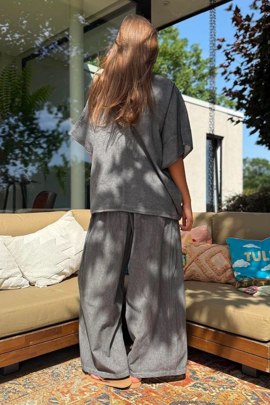 Rustic Nature Linen Blend Pocket Tee Washed Charcoal